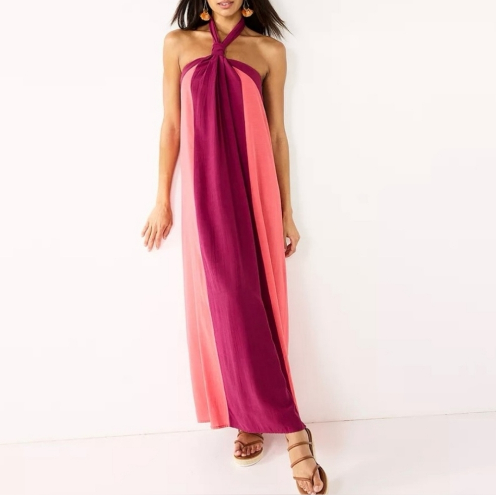 Nine West Halter Neck Colorblock Maxi Dress Size XL